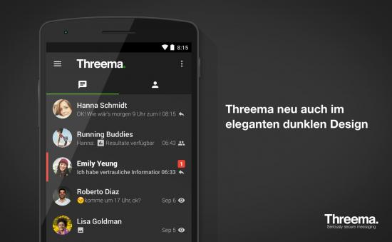 Threema neu im elegantem dunklen Design (Android)
