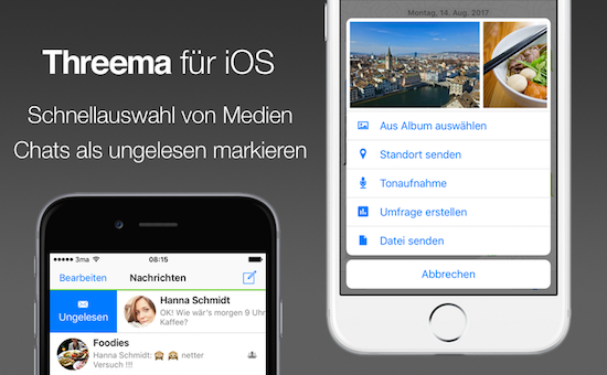 Threema für iOS: Schnellauswahl von Medien, Chats als ungelesen markieren und Gruppen klonen