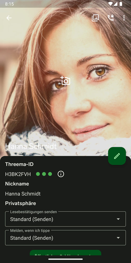 Nutzerprofil mit Kontaktdetails in der Android-App von Threema